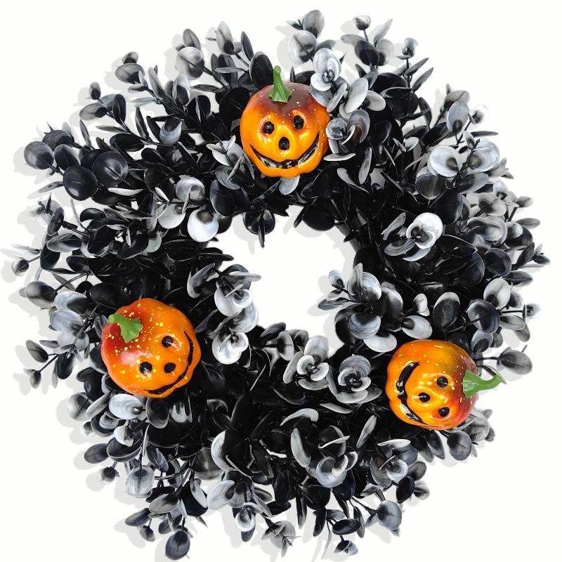 1pc Realistic Artificial Dead Branch Wreath with Simulation Pumpkin Vine & Branches - Plastic Door Hanging Decoration Suitable