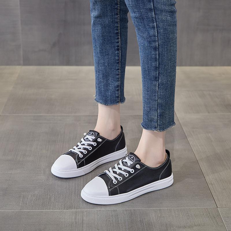 Board shoes women s 2026 spring leather new versatile flat casual board shoes women s shoes 35 чёрный