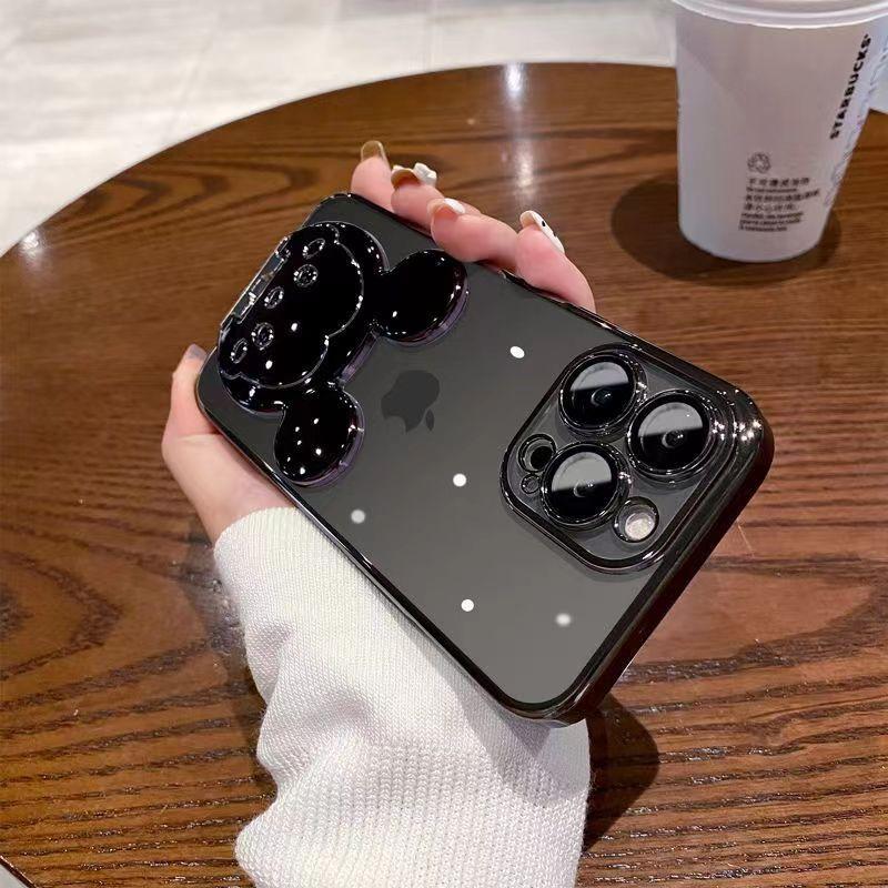 

Мультяшный держатель-кольцо для iPhone 16, подходит для чехла для мобильного телефона Apple 15promax 13/14, гальваническое защитное покрытие iPhone15Promax чёрный