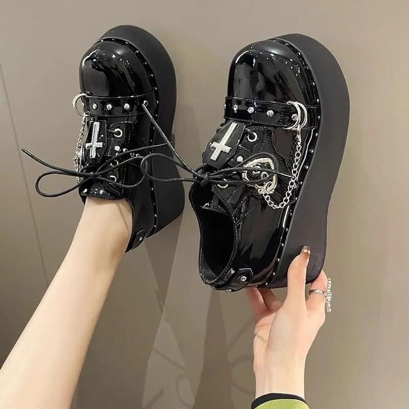 Black High Heels Woman Pumps Round Toe Platform Gothic Mary Jane Japanese Style Lolita Shoes for Women on Heeled Korean Casual