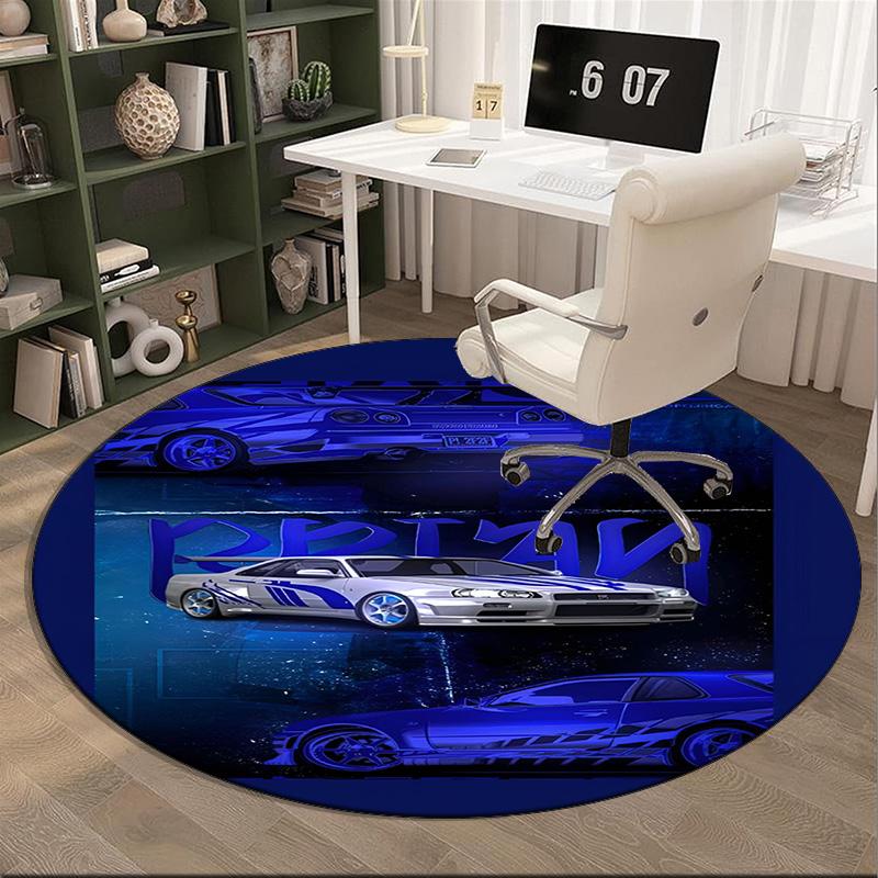 Skyline Blue Racing Spirit Speed And Style Round Rug for Livingroom,Bedroom, Palyroom, Chair Rug, Area Rug, Circle Carpet, Fan Christmas Gift