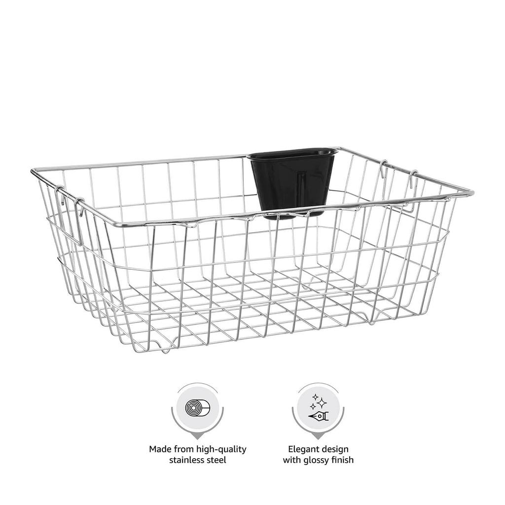 Dish Drainer with Cutlery Stand, Stainless Steel (50 Cm X 20 Cm X 38 Cm)