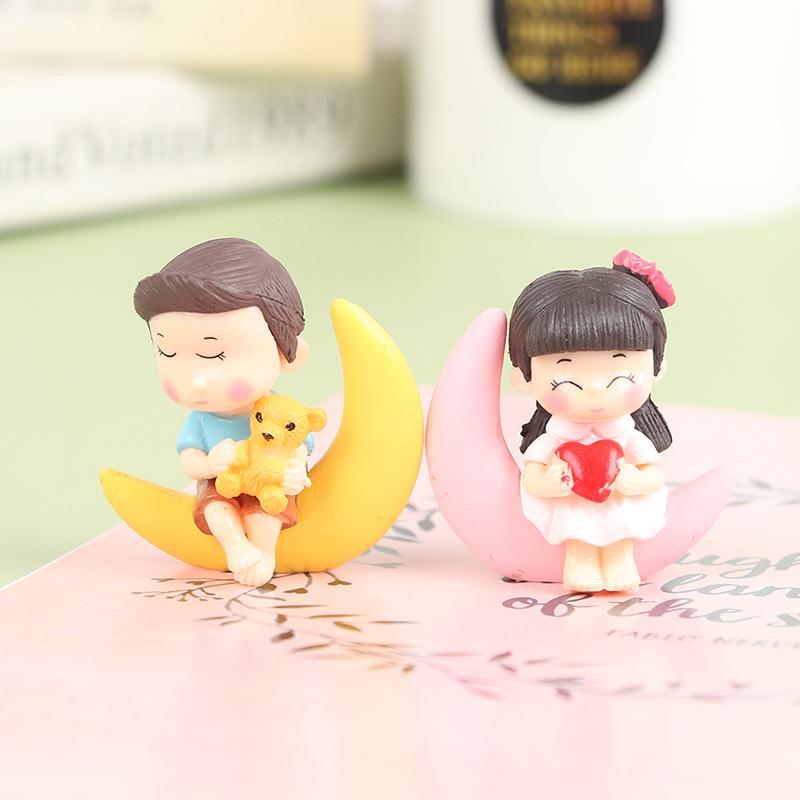 1Pár Moon Pár Romantické figurky Diy Ornamenty Bonsai Domácí dekorace na stůl