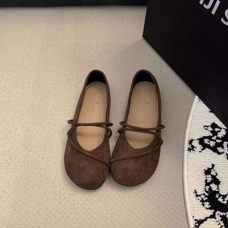 Brown Mary Jane Women's Shoes 2025 New Spring and Autumn Temperament Shoes Xiaoxiangfeng Flats French Suede Single Shoes Women