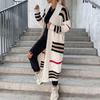Maglione cardigan lavorato a maglia a righe lunghe da donna autunno e inverno