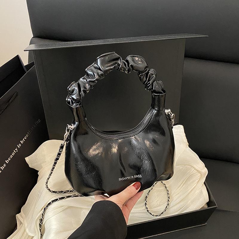 2025 New Fashion Temperament Single Shoulder Bow Messenger Bag Simple Trend Chain Pleated Bag Women's High Sense