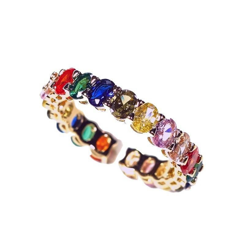 Elegant Fashionable Open Adjustable Ring For Women Featuring Vibrant Colorful Diamonds