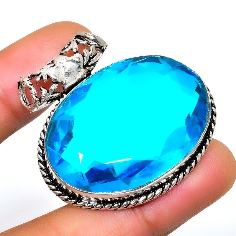 

Ювелирный кулон ручной работы с драгоценным камнем Swissblue топаз 925 пробы, посеребренный, 1,32 дюйма 1.32 синий