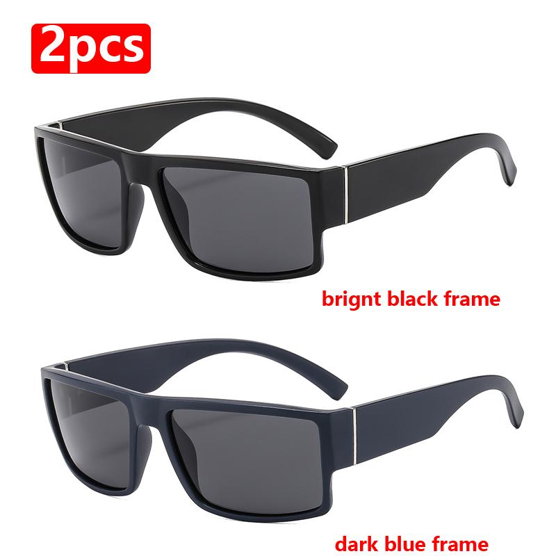 Polarized 2pcs Sets Fashion Square Brand Sunglasses Men Women Classical Black Driving Fishing Sun Glasses UV400 Eyewear