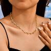 Vnox Oval Geometric Stainless Steel Chain Bracelet Necklace For Women With Shiny Zircon Fashion Jewelry Set Accessory Gift