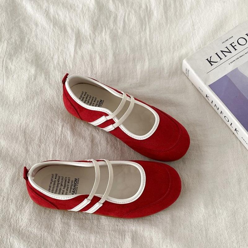 Versatile retro red Mary Jane shoes women's new flat-bottomed ballet sports and leisure shallow mouth single shoes