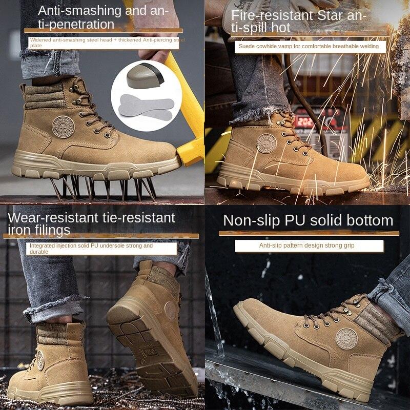 High-top Labor Insurance Shoes Men's Anti-smashing Anti-piercing Steel Toe Head Welder Fireproof Winter Warm Old Insurance Boots