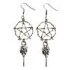 Goth Punk Sliver Color Big Five-pointed Star Rune Bird Beak Skull Pendant Dangle Earrings for Women Men Halloween Party Jewelry