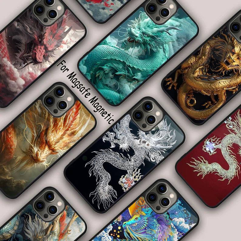 Iluzoryczny Kolor Chiński Smok Magnetyczne Etui na Telefon Dla APPLE iPhone 16 14 13 12 11 Pro Max 15 Plus Bezprzewodowe Ładowanie MagSafe Pokrowiec