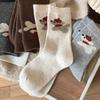 1/5 Pairs Student Socks Cartoon Puppy Design Thickened Fleece Lining Socks Winter Warmth Stretch Fit Socks
