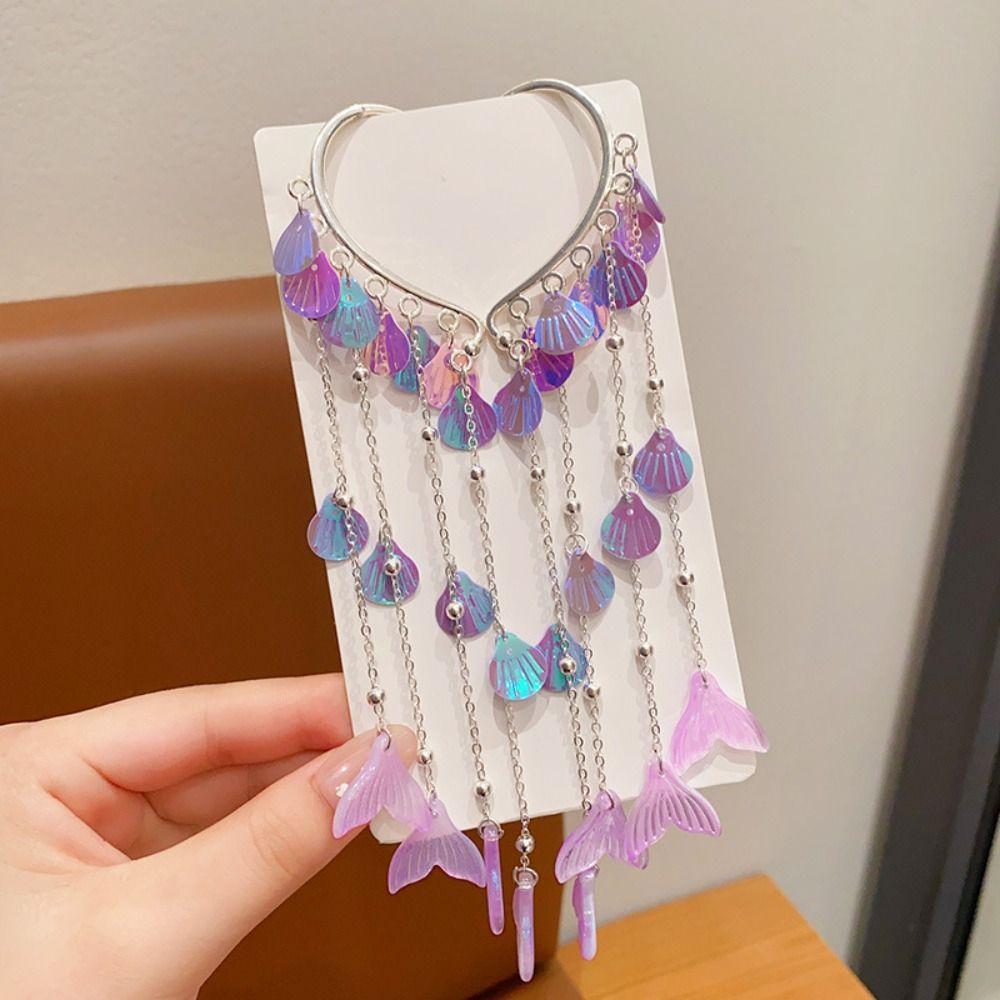 Mermaid Pearl Hair Clip Sweet Bow Accessories Fashion Tassel Forehead Chain  for Children