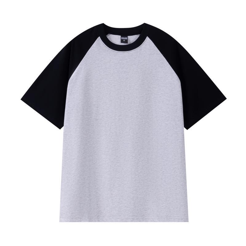 Spring and summer g heavy loose top American retro pure cotton shoulder ramp short sleeve contrasting color couple T-shirt contrasting color design