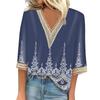 Women's Fashion Casual Lace 7/10 Sleeve V-Neck Floral Printed Top