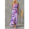 Women Summer Slash Neck Long Dresses Ladies Fashion Floral Printing Ruffle Hem Pleated Bodycon Party Maxi Dress
