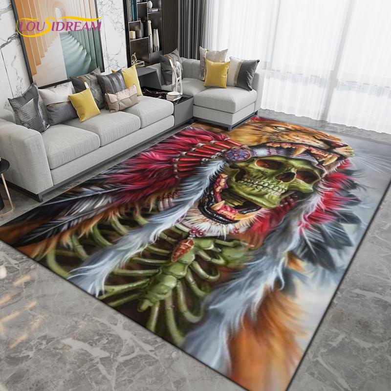 Horror Skull Art Area Rug,Carpets for Living Room Bedroom Decoration, Sofa Chair Cushion Rug,Kitchen Bathroom Floor Mat