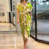 Fashion Elegant Printed Pleated Shirt Dress Women Solid Plus Size Short Sleeve Casual Dress Summer Office Lady Buttons Loose Long Dresses 909