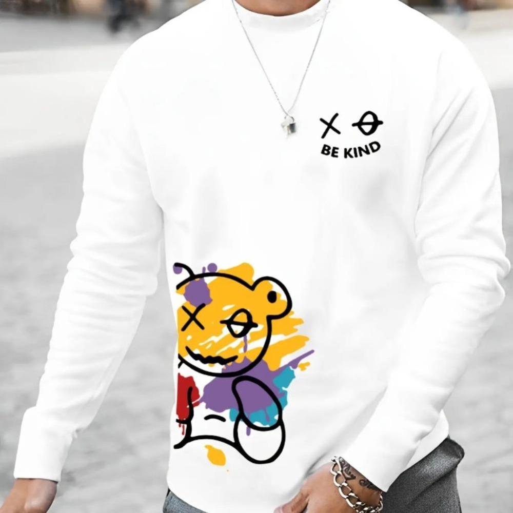 Casual Printed Simple Top Fashionable Loose Long-sleeved Crew Neck T-Shirts Men’s
