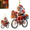 Santa Claus Bicycle Pendant 2Pcs Christmas Riding Acrylic Hanging Ornament, Car Lightweight Ornaments Interior Rearview Mirror Charm, Holiday Backpack