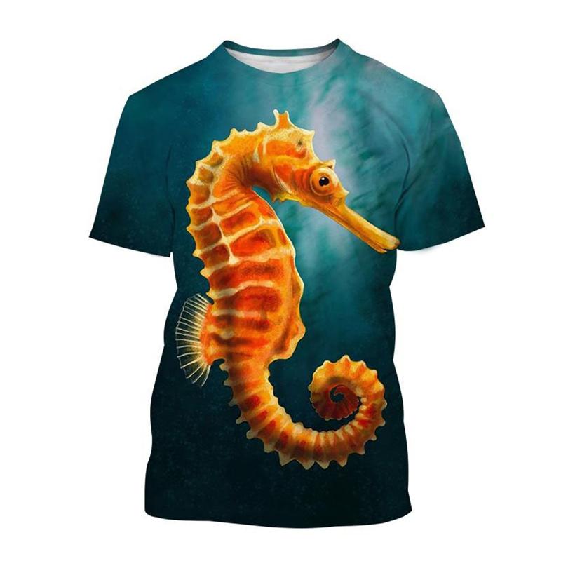 Meerestiere Seepferdchen T-Shirt Herren 3D-Druck Kurzarm Sommer Oberteile T-Shirts Outdoor Freizeit Große Größen T-Shirts Top Damenbekleidung