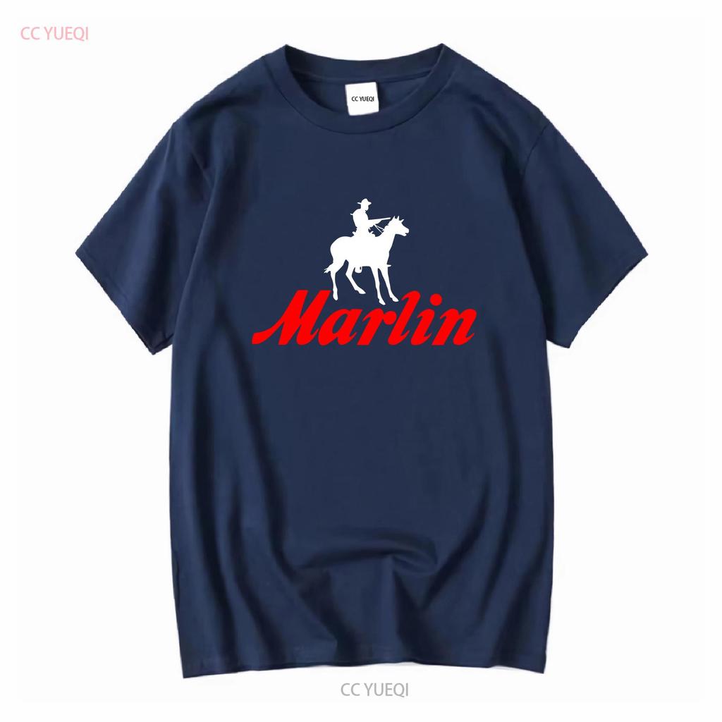 Marlin Gunmaker Logo Guns Firearms Rifles Men's Navy Blue T Shirt S 5XL Long Sleeves Vintage Washed Breathable Comfortable