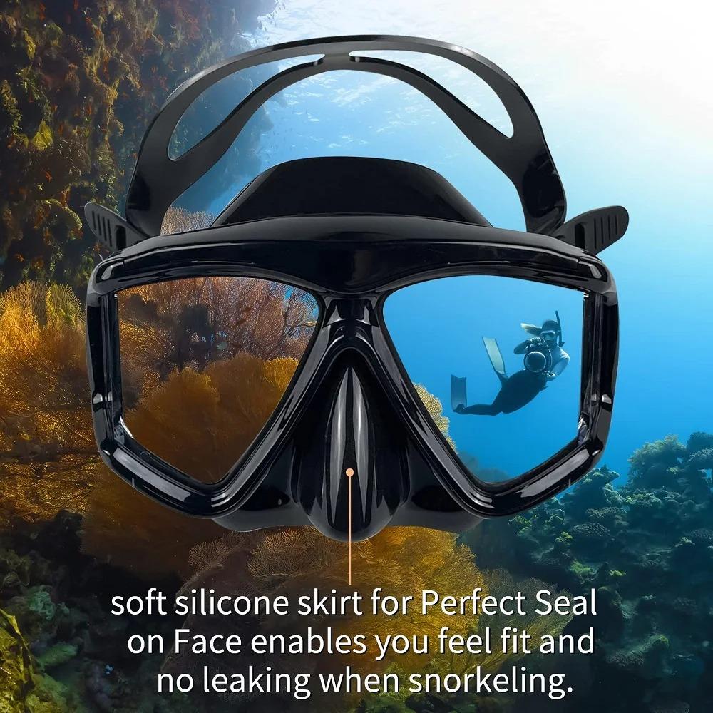 Diving Mask Snorkel Swimming Goggles Scuba Silicone Skirt 3 Windows Anti-Fog Anti-Leak Wide View Panoramic HD For Adult Youth
