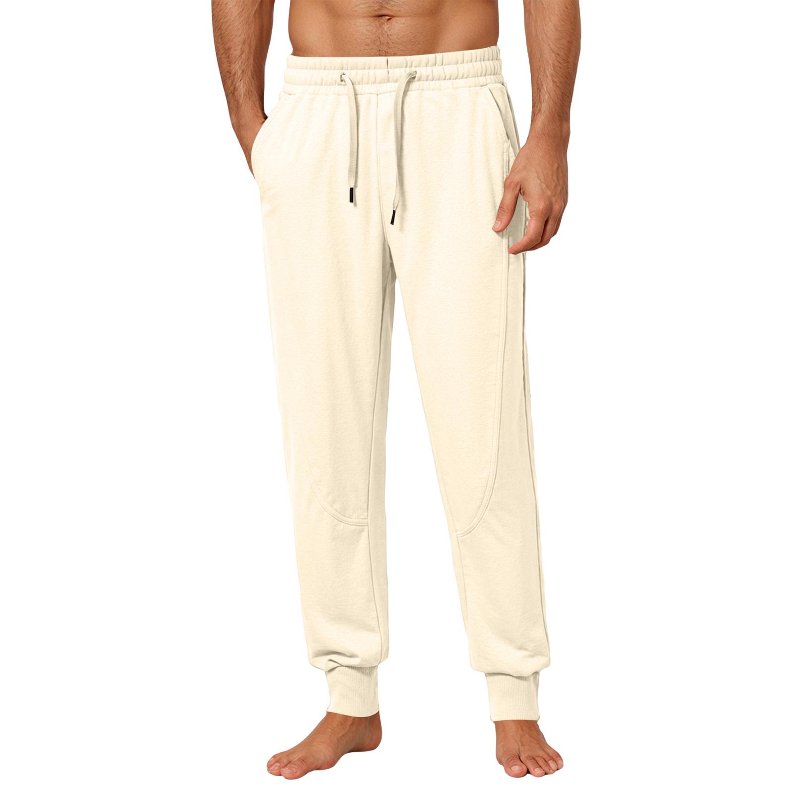 

Men s Solid Color Drawstring Sweatpants Loose Cotton Cuff Waist Casual Pants XXL бежевый