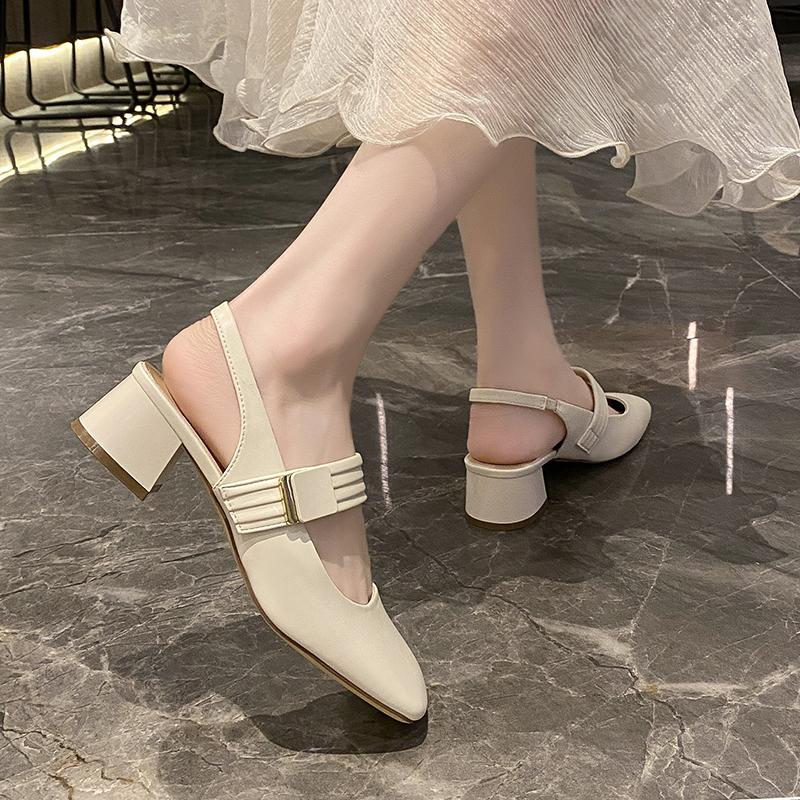 Summer Thick Heel New Baotou Sandals Women's Mary Jane Shoes 2024 Square Toe Low Heel Fashion Lolita Shoes Sexy Pumps Casual