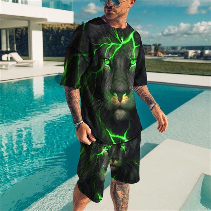 Summer New Men's T-shirts Set 3D Print Short Sleeve Hawaii Beach Tee Shorts 2PCS Suit Casual Vacation Style Oversized Streetwear