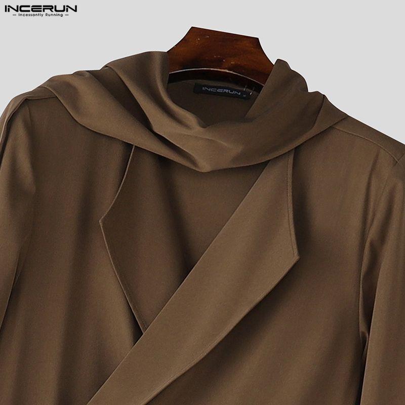 INCERUN Herrenrevers Langarm Seitlich gekreuzt Unregelmäßig gerüschte Lange Dünne Blazer Mäntel