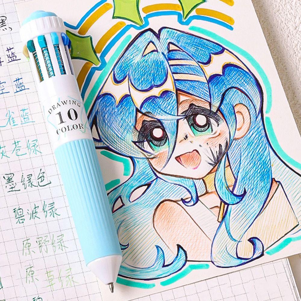 3Pcs/Set 10 in 1 Multicolor Ballpoint Pens Creative Press Roller Ball Pen Colored Marker  School