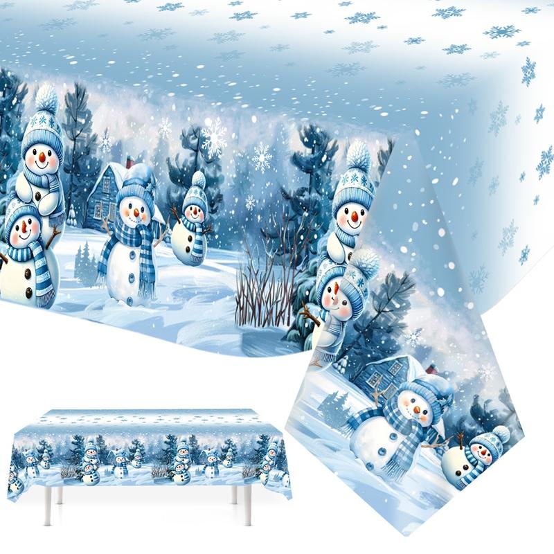 Blue Christmas Tablecloth Wonderland Snowman Table Cover Christmas Decorations for Home 2026 Xmas Table Decor Navidad New Year