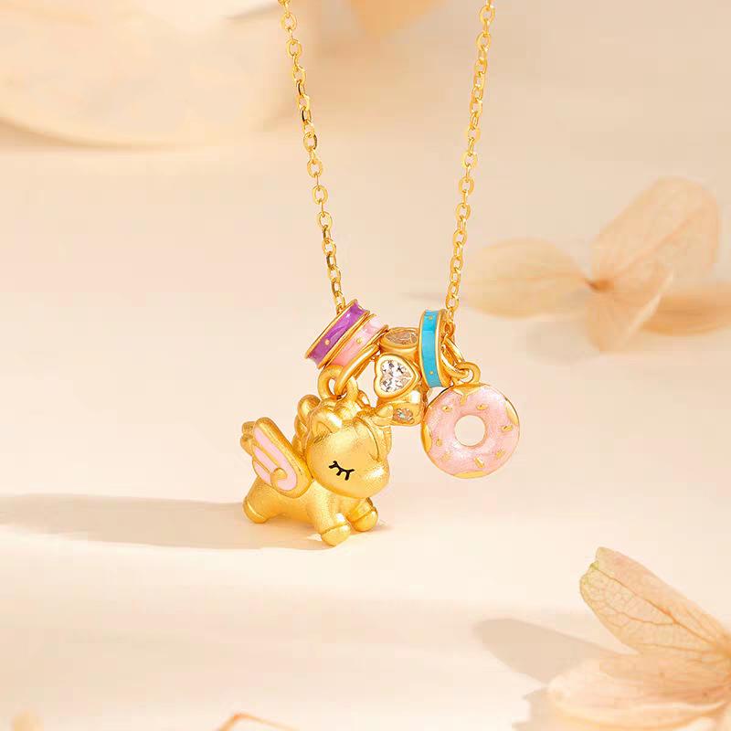 2026 Enamel Little Pegasus Unicorn Clavicle Chain: Chinese Style Macaron Donut Necklace, Light Luxury & Versatile.