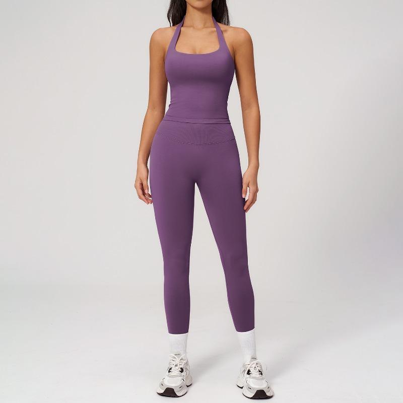 High elastic and quick-drying sports vest set, beautiful back yoga set, women's seamless knitted tight casual fitness wear