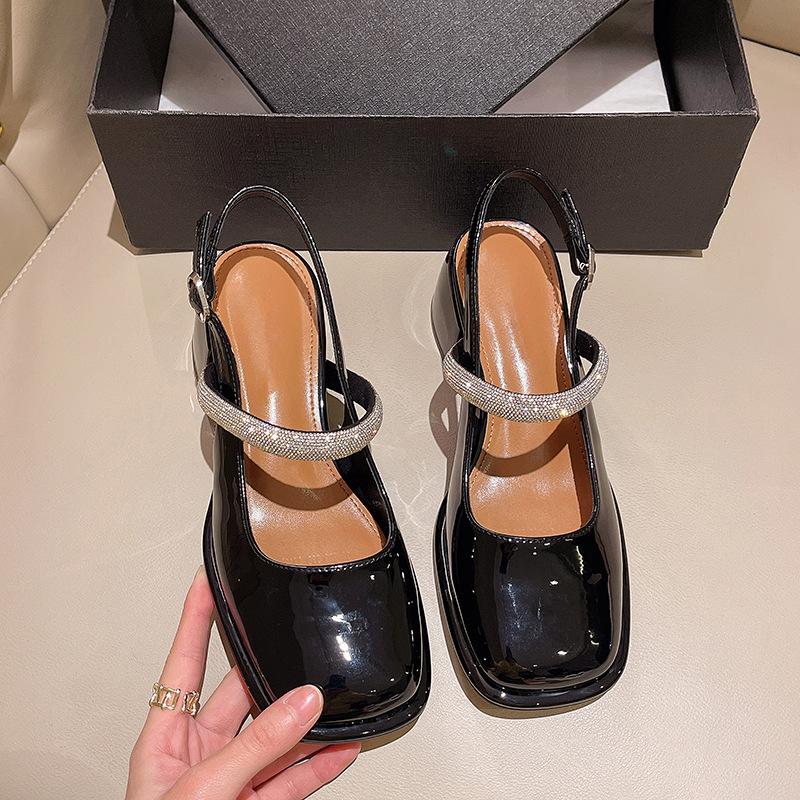 

Босоножки Баотоу женские летние новые ретро квадратный носок ремешок на одной пряжке Мэри Джейн с открытой пяткой толстый каблук одинарная обувь весна 35 чёрный