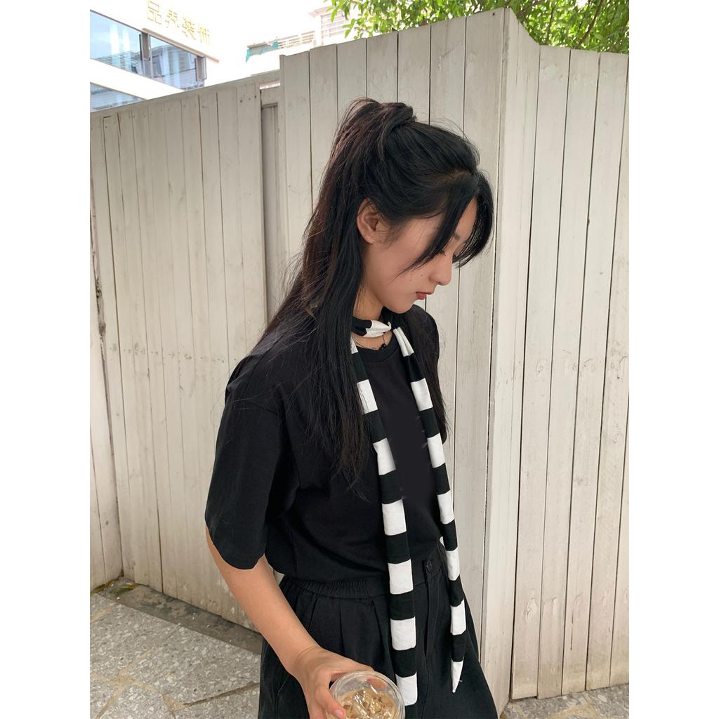 Women Spring Summer Stripe Pattern Scarf Thin Neckerchief Y2k Style Colorful Thin Knitted Neck Guard Lightweight