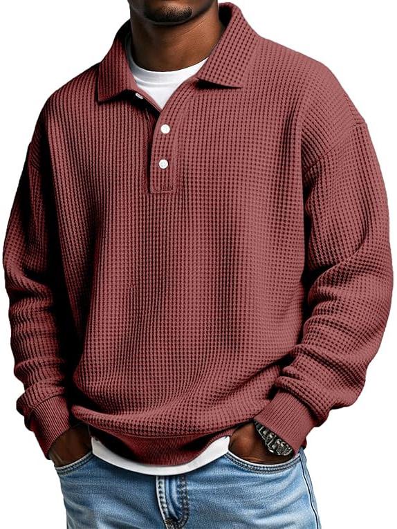 2025 Men's Retro Casual Waffle Knit Long-Sleeved Polo Shirt
