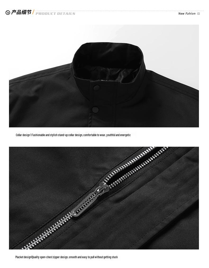 2025 Men's Stand-Collar Solid Color Jacket: Hong Kong Style, Casual Plus Size, Thin Military-Industrial Coat