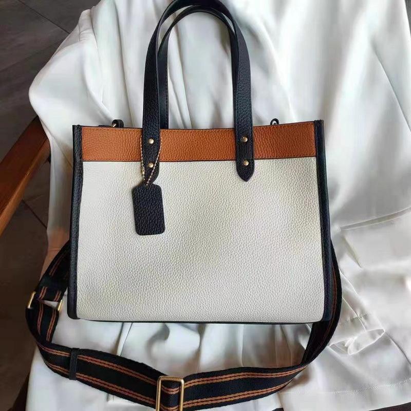 2025 New Style Genuine Leather Women's Bag Coffee Color Handheld Tote Large Capacity Casual Bag Handbag Single Shoulder Crossbody Bag Cross-Border Hot