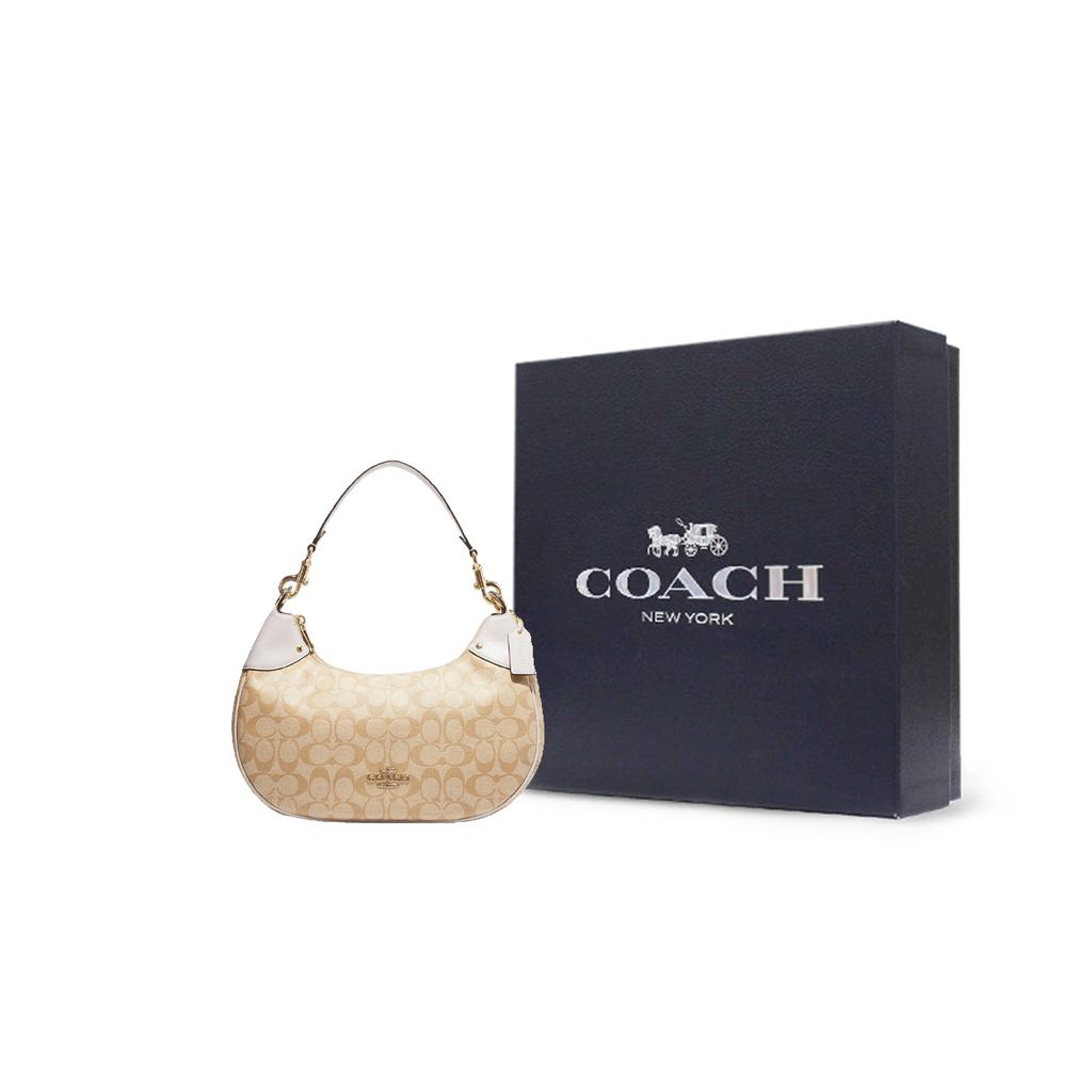 New COACH Hobo Canvas With Leather Shoulder Bag, Handbag, Shoulder Bag Women's Khaki CI791-IMDQC