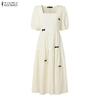 ZANZEA Women Elegant Casual Square Collar Casual Short Sleeve Dress