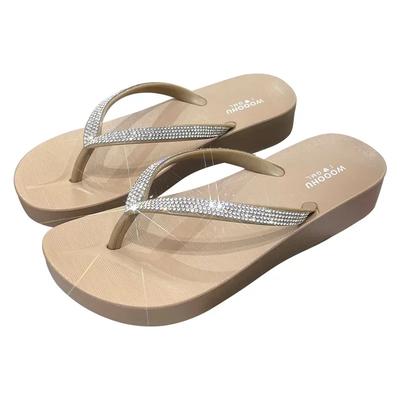 Damen Sommer Mode Sandalen PVC Flip Flops Keilabsatz Rutschfest Abriebfest Strand Hausschuhe Diamantschnalle Freizeitschuhe