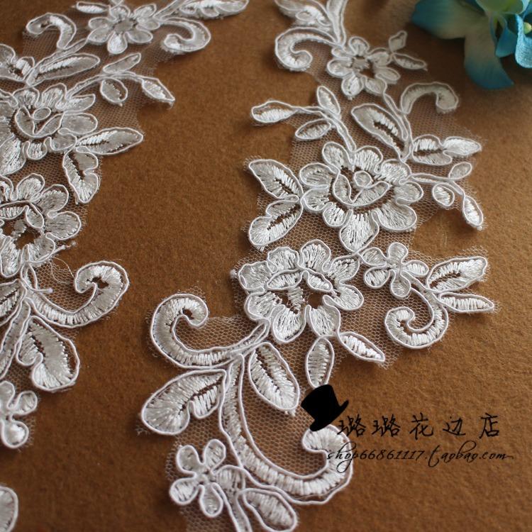 Lace Flower, Bridal Wedding Dress Veil Headgear Diy Jewelry Flower, Applique Beige Pair