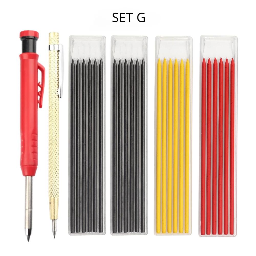 Solid Carpenter Pencil Set Woodworking Tools Mechanical Pencil 3 Colors Refill Construction Job Tools Carpentry Marking Scriber