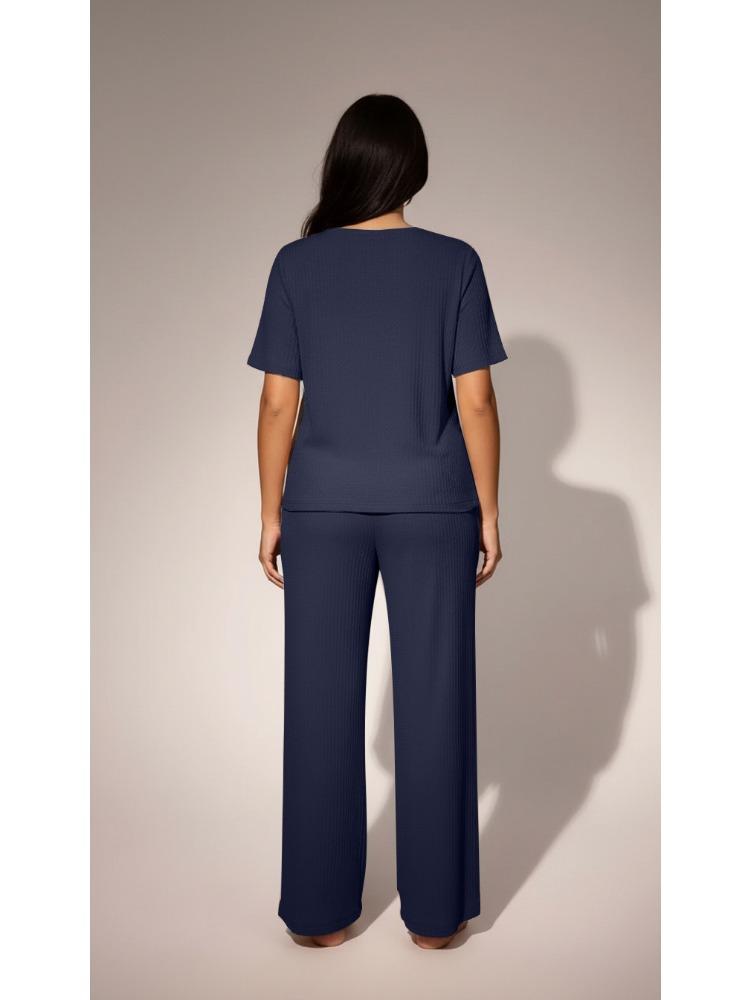 Women 2 Piece Casual Set Short Sleeve Long Pants Textured Waffle Set For Women
