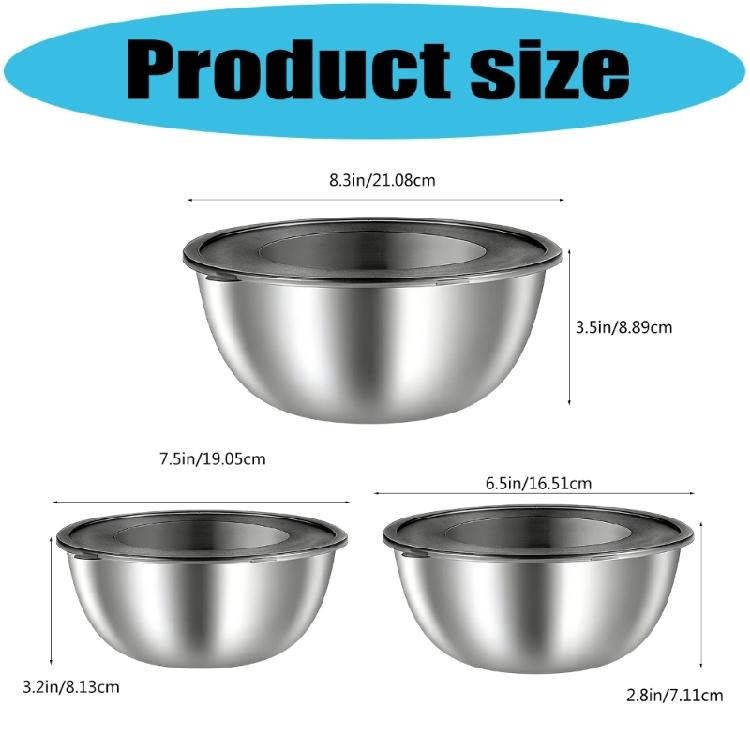 Modern Stainless Steel Mixing Bowl Set Space Saving Stackable Transparent Cover Food Storage Container